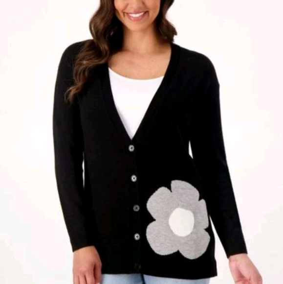 Laurie Felt Women's Medium Cashmere Blend Daisy Cardigan Black Office Casual - Picture 1 of 2